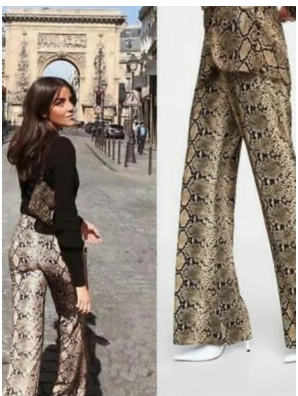 Zara Women's Python Snake Print Flareleg Trousers XL - Picture 3 of 8